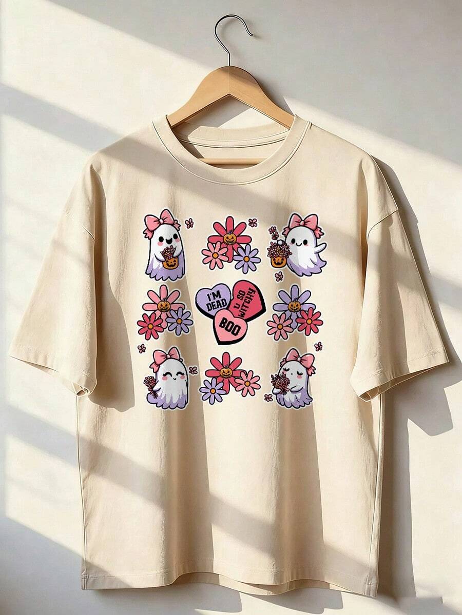 Cute And Kawaii Style Short-Sleeve T-Shirt, Fashionable Short-Sleeve T-Shirt For Spring And Summer 2026, Made In Mexico, 180 Grams. Cartoon Print, Couple Design, Suitable For Indoor Or Outdoor Wear. Crew Neck, Unisex, Ideal For Office And Leisure. One-Piece Pack. - APR-P631577SLNDXZGY560 - 查看 1