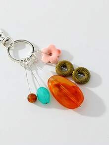 1pc Natural Crystal Stone Flower Beaded Pendant Keychain, Backpack Charm, Car Key Chain, Daily Use Small Gift - Multicolor - View 4