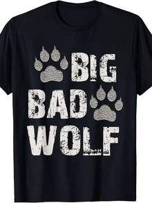Sommer Men's Big Bad Wolf Print Shirt Distressed Paw Print Graphic T-Shirt Machine Washable Great For Wolf Themed Parties And Casual Wear Comfortable Short Sleeve Tee For Halloween Costumes And Themed Events Men's Clothing In A Bold Style With Wolf Print Loose And Comfortable Men's Shirt. - Back - View 6