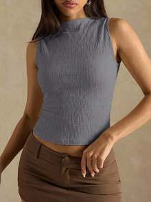 Camiseta de tirantes ajustada a rayas para mujer, ropa de verano y otoño para mujer, ropa de invierno para mujer, disfraces de Halloween, top marrón, top a rayas - Gris Oscuro - Ver 5