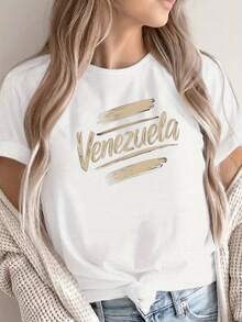 Camiseta de mujer con tipografía de pinceladas de - Blanco - Ver 1