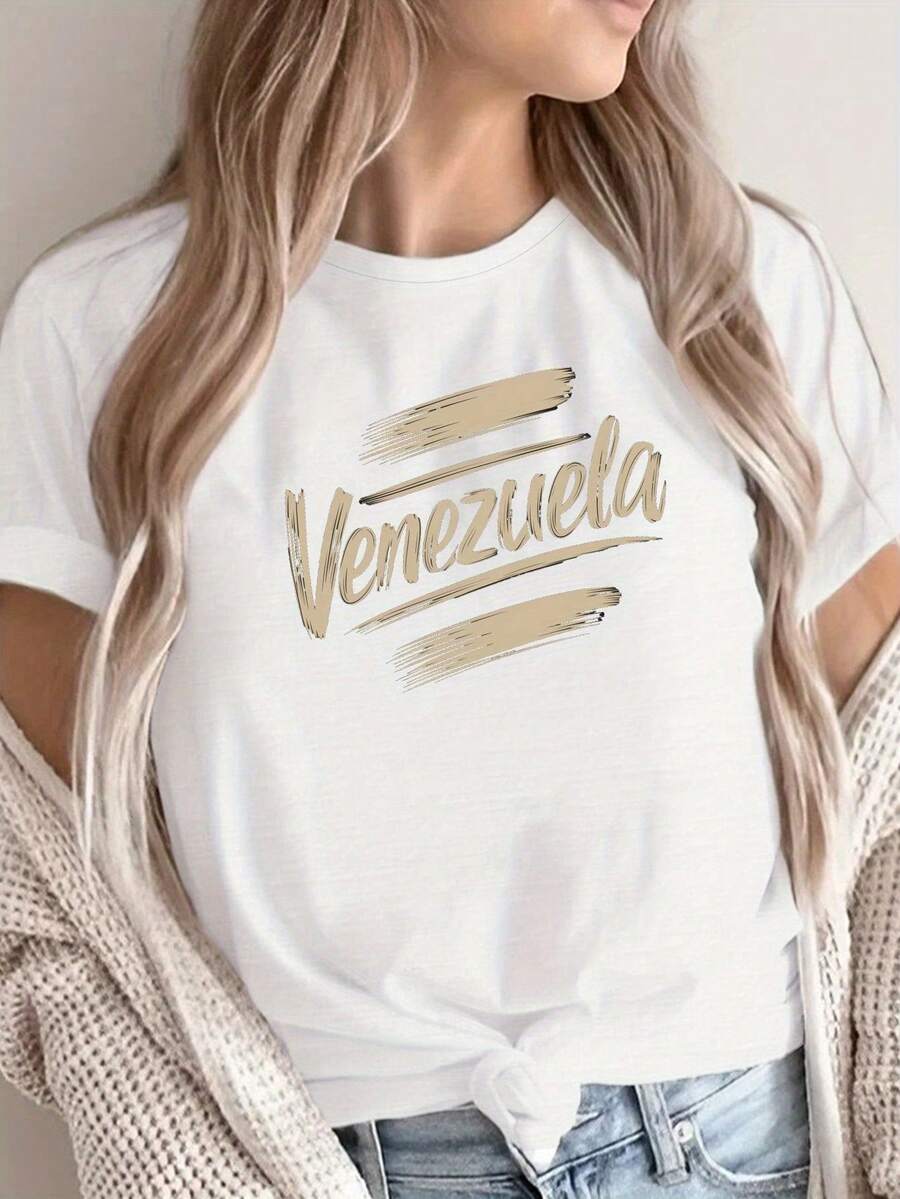 Camiseta de mujer con tipografía de pinceladas de - Blanco - Ver 1