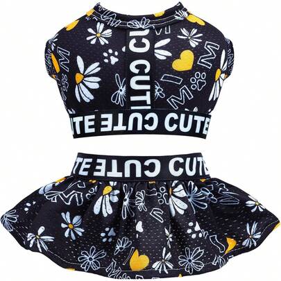 2 piezas Conjunto deportivo para perro, Falda deportiva casual para cachorro, Vestido ligero para perro pequeño, Ropa para gato