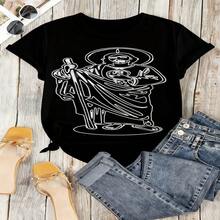 Religious Jesus Graphic T-Shirt, 100% Cotton Oversized Soft Breathable Casual Crewneck Short Sleeve Top, Vintage Aesthetic Summer Vibes Tee For Faith Lovers - 黑色 - 查看 12