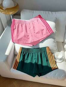 2 piezas Shorts casuales de estilo callejero para mujer con contraste de color en la cinta, shorts de lunares, verano - Multicolor 15 - Ver 3