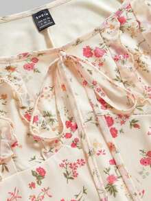 Vestido largo de verano con estampado floral ditsy en color albaricoque, vestido de vacaciones, vestido maxi floral crema para invitada de boda, estilo cottagecore, ajuste ceñido con mangas abullonadas, estética romántica vintage, vestido de ver - Albaricoque - Ver 3