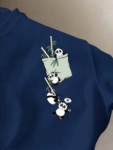 Camiseta gráfica de panda divertida para hombres , adecuada para exteriores y escuela - Azul Marino - Ver 2