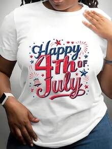 Women's Crew Neck T-Shirt For Independence Day | Celebrating The 4th Of July With Patriotic Designs Featuring Stars And Fireworks, In A Red, White, And Blue Color Scheme, Perfect For 4th Of July Celebrations, Parades, Picnics, And Summer Parties. - 白色 - 查看 1
