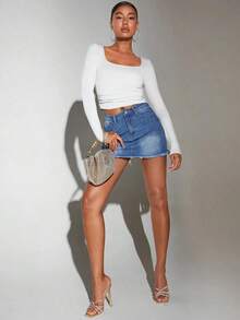 Camiseta crop de cuello cuadrado fruncido lateral - Blanco - Ver 1