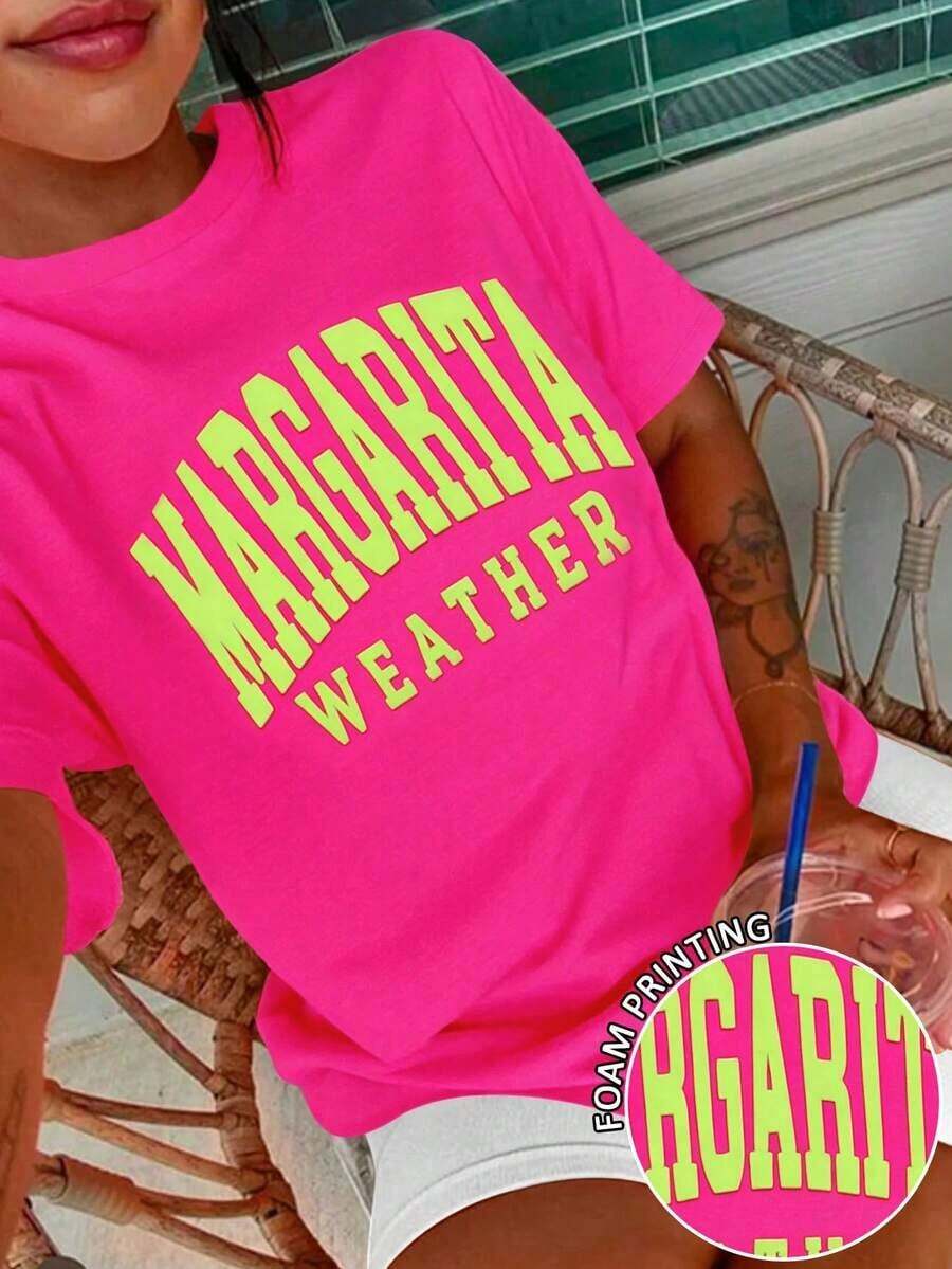 DrmWander Women's Spring Vacation Resort Clothing, Women's Spring Graphic Tees, Short Cut - Hot Pink - View 1