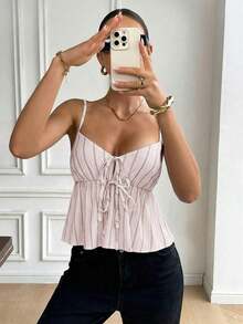 Camiseta de tirantes casual con estampado de lunares para mujer - Rosa - Ver 7