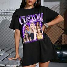 LucBuy Camisetas Personalizadas de Rap Pirata, Sudadera Extragrande con Texto y Fotos de Caras Retro Personalizadas, Cara Gráfica Cuello Redondo Casual Hombro Caído Sudaderas con Capucha Regalos - Estilo 1 - Ver 2