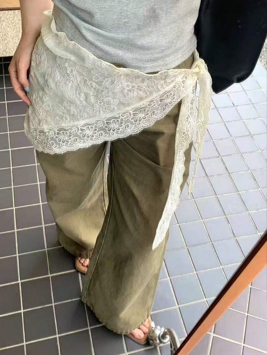 1件韓系設計師風格三角圍巾裙,附薄紗層,小眾腰圍巾,蕾絲三角圍巾腰帶配件 - 彩色 - 查看 1