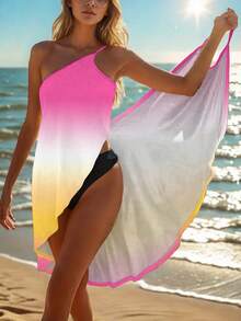 Women's Beach Vacation Gradient Print Chiffon Wrap Dress, Summer New Casual Cover-Up - Multicolor - View 1
