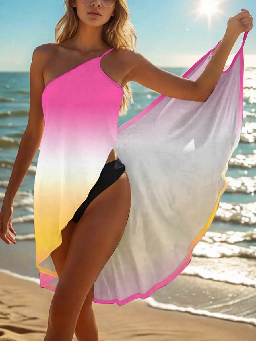 Women's Beach Vacation Gradient Print Chiffon Wrap Dress, Summer New Casual Cover-Up - Multicolor - View 1