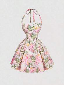 de mujer con estampado floral romántico de cuello halter - Multicolor - Ver 1