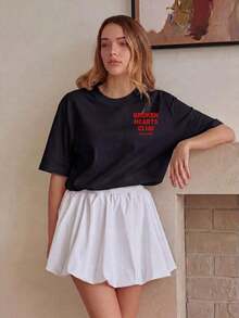 Under The Radar Women's Casual Black Short Sleeve Crew Neck Drop Shoulder T-Shirt With Broken Heart Print - Unisex Loose Cotton Urban Vintage Style - 黑色 - 查看 3