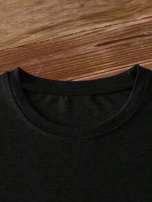 Mother's Day Gift Women's Summer Clothes Plus Size T-Shirt With Heart Silhouette Print Mom+Me And Dad, Round Neck, Short Sleeve, Casual Style, Versatile Vintage Fashion Top For Commuting, Vacation And Everyday Wear, Available In 1XL-5XL - 黑色 - 查看 6