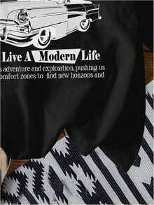 Camiseta de mujer Artsadd con estampado de coche vintage, top holgado y casual de manga corta. - Negro - Ver 4
