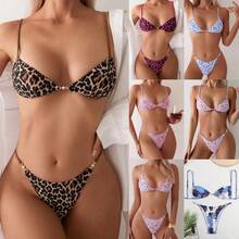 Nuevo traje de baño sexy con estampado de leopardo y tirantes para mujer, ropa de baño de alta gama para playa y spa. - Fondo blanco con flores azules - Ver 2