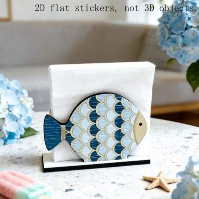 1 pièce Décoration de bateau à voile d'été et de poisson-clown, support à papier mouchoir en bois 2D, distributeur de papier mouchoir thème océan/plage, décoration de table de maison/salle à manger