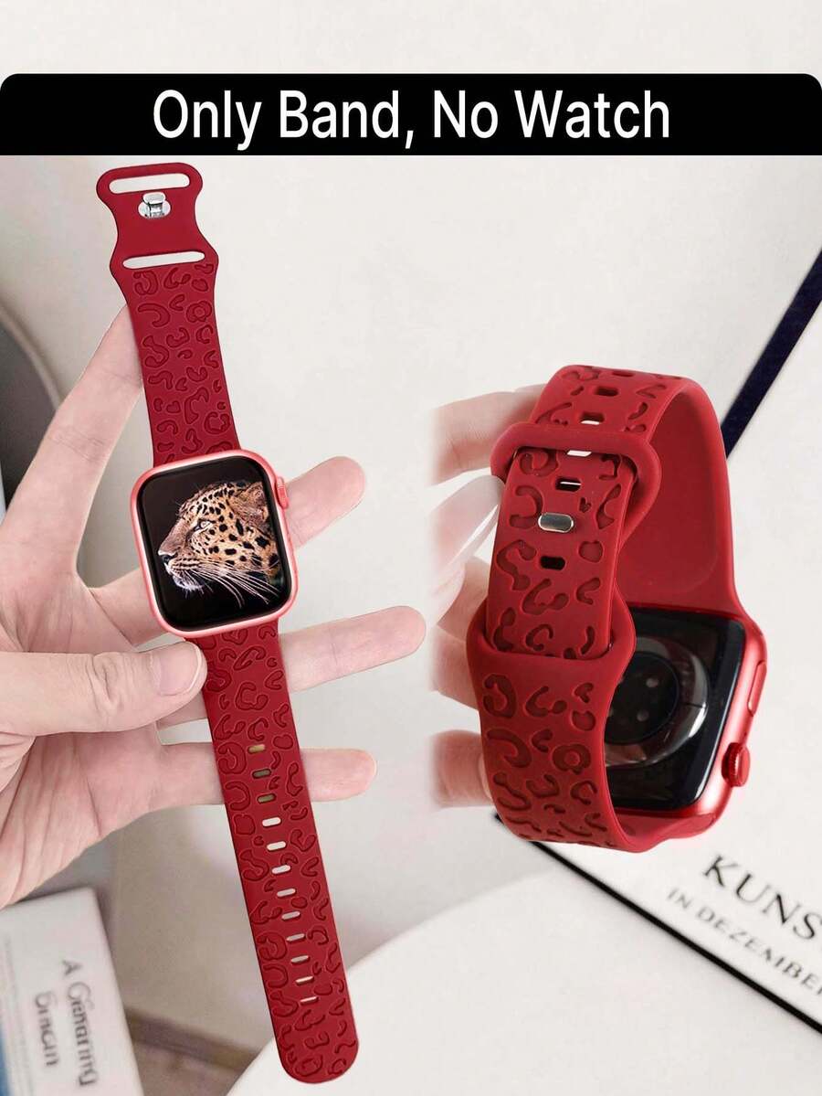 Huastonband 適用於 49mm、45mm、44mm、42mm、41mm、40mm、38mm、46mm，紅色豹紋雕刻獵豹圖案防水運動矽膠錶帶，相容於 Series 11、10、9、8、7、6、5、4、3、2、1、SE，適合 ，女性黑色夏季海灘配件，父親節、教師節、度假季、畢業季禮物