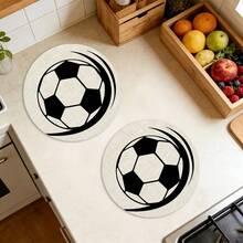 1 Set World Cup Football & Explosion Pattern Round Placemats, Suitable For Spring, Summer, Autumn And Winter. Designed With Multicolor Patterns, Made Of 100% Polyester Fabric - Multicolor - View 8
