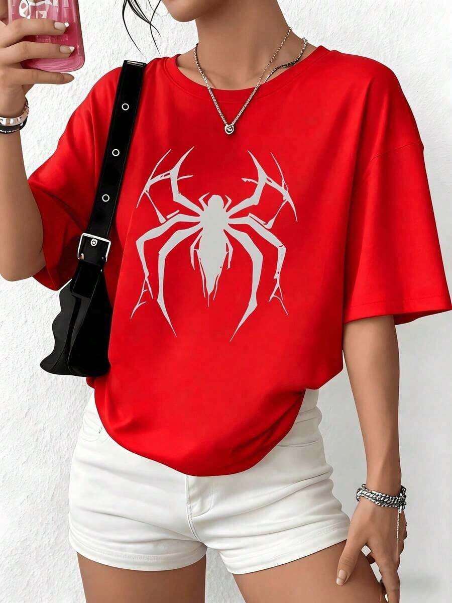 Símbolo de araña blanca que representa fuerza y conexión con la naturaleza camiseta para mujer 100% algodón suave corte moderno y tejido cómodo para uso diario - Rojo - Ver 1