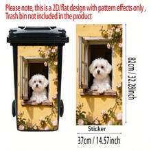 1pc 2D Flat Window Sticker Bichon Frise Dog Trash Can Sticker, Waterproof Outdoor Trash Can Sticker, Self-Adhesive Wall Paper Home Decor, Kitchen Decor, 2D Flat Style - Style 1 - View 7