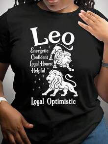Camiseta Casual para Mujer con Gráfico del Zodíaco Leo - Estampado de León y Estrellas, Manga Corta, Cuello Redondo, Tejido Transpirable de Elasticidad Media, Lavable, para Primavera, Verano y Otoño, Moda de Temporada, Motivo Animal, Ajuste Cómodo, Camiseta Estampada, Camisetas con Gráficos del Zodíaco, Camisetas con Gráficos Occidentales, Ropa para Hombre, Camisas para Hombre, Camisetas Gráficas, Ropa de Mujer, Tops de Verano, Ropa de Verano, Camisetas Gráficas, 100% Algodón, Duradera - Negro - Ver 7
