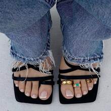 Cincin Jari Kaki Terbuka Batu Permata Berwarna-warni Bergaya Vintage, Perhiasan Kaki Buku Jari Lebar Polos Gaya Prancis Minimalis - MultiWarna - View 6