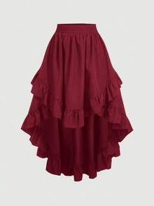 MOD Falda burdeos con volantes para mujer de talla grande, falda burdeos vintage con volantes - Burdeos - Ver 5