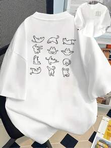 180g Cotton Short-Sleeved T-Shirt - Short-Sleeved T-Shirt With Front And Back Print - Cat, Kitten - Fashionable Printed T-Shirt For Women, Spring/Summer, Your Best Choice! - Unisex Style. - 白色 - 查看 6