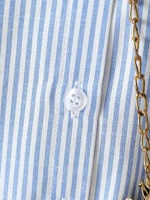 Girls' Long Sleeve Striped Shirt With Heart Embroidery, Autumn Top - Blue and White - View 4