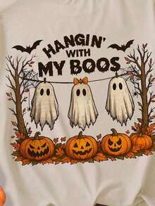 Camiseta de mujer con estampado de fantasma y calabaza de Halloween - Albaricoque - Ver 5
