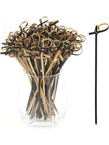 10/50/100pcs Black Bamboo Cocktail Picks 4 Inch With Loop, Food Picks, Party Toothpicks, Suitable For Appetizers, Cocktails, BBQ Snacks, Club Sandwiches - Multicolor - View 1
