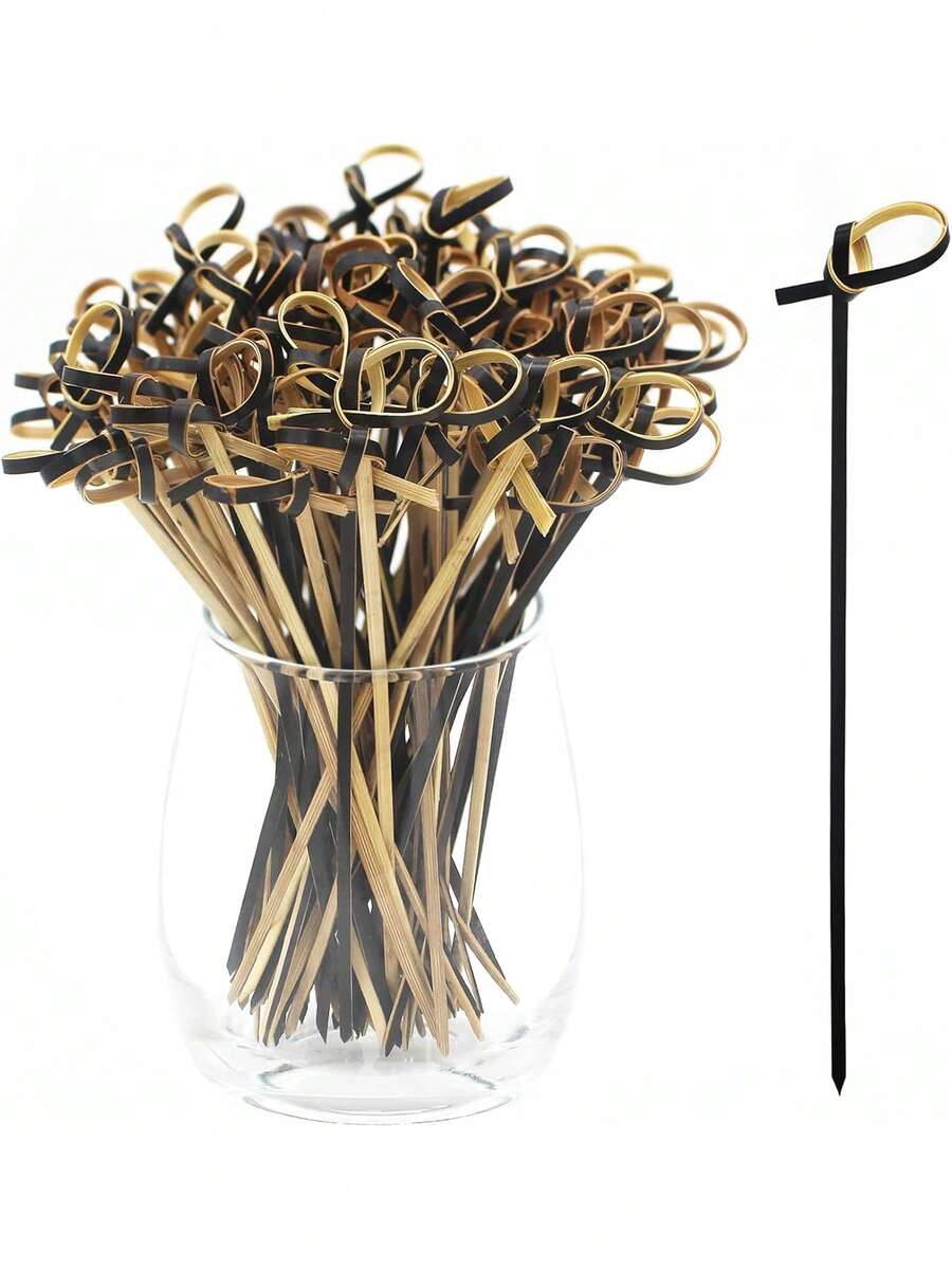 10/50/100pcs Black Bamboo Cocktail Picks 4 Inch With Loop, Food Picks, Party Toothpicks, Suitable For Appetizers, Cocktails, BBQ Snacks, Club Sandwiches - Multicolor - View 1