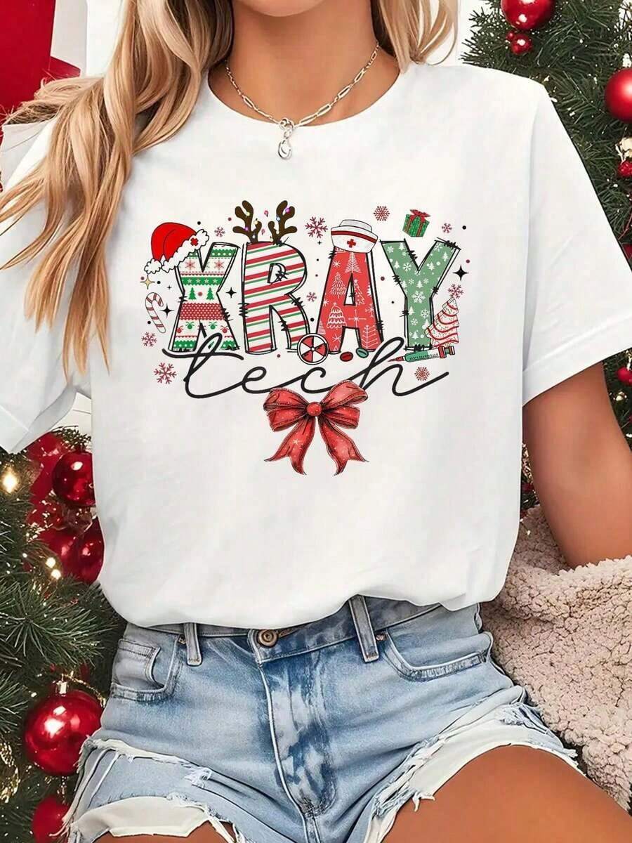 Xray Tech Christmas Coquette Bow Rad Tech Radiology T-Shirt - White - View 1