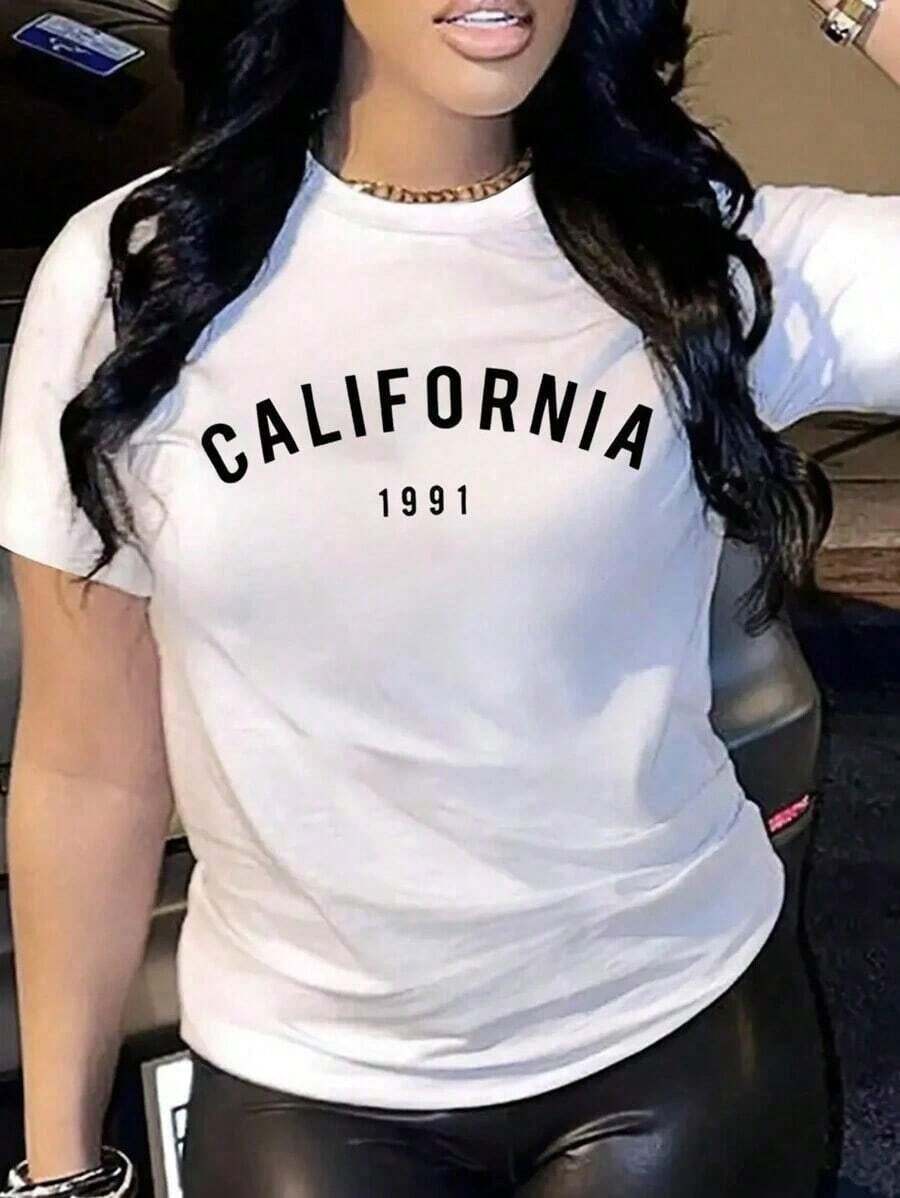 100% Cotton 1 Pc 356T Women's Letter Print T-Shirt, Round Neck, Short Sleeve, Casual Graphic 100% Cotton Soft Women's Simple Solid Color T-Shirt, Loose And Slim Fit Casual Short Sleeve - 白色的 - 查看 1