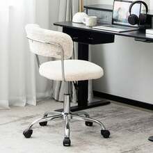 Home Office Chair, Faux Fur Low Back Swivel Leisure Chair/Height Adjustable Padded, Rolling Armless Vanity Chair/Galvanized Steel Frame Bedroom Study Guest Room, White RNIS - 白色的 - 查看 3