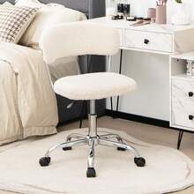 Home Office Chair, Faux Fur Low Back Swivel Leisure Chair/Height Adjustable Padded, Rolling Armless Vanity Chair/Galvanized Steel Frame Bedroom Study Guest Room, White RNIS - 白色的 - 查看 9