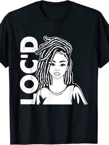 LOC'D African Women's Dreadlock Print T-Shirt - Unisex Short-Sleeved Crew Neck T-Shirt With Dreadlock Print, Soft, Breathable, Machine Washable, Suitable For Everyday Wear, A Cultural Garment For Both Men And Women. - 黑色 - 查看 7