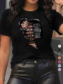 Talla Grande - Talla Grande - 1pc Ropa de Verano para Mujer de Talla Grande, Camiseta con Estampado Gráfico 'Lose Mind Find Soul' para Lectoras, Corte Holgado, Mangas Cortas con Cuello Redondo, Top casual y Moderno, Adecuado para Fiestas, Regalos de Vacaciones, Uso Diario - Negro - Ver 6