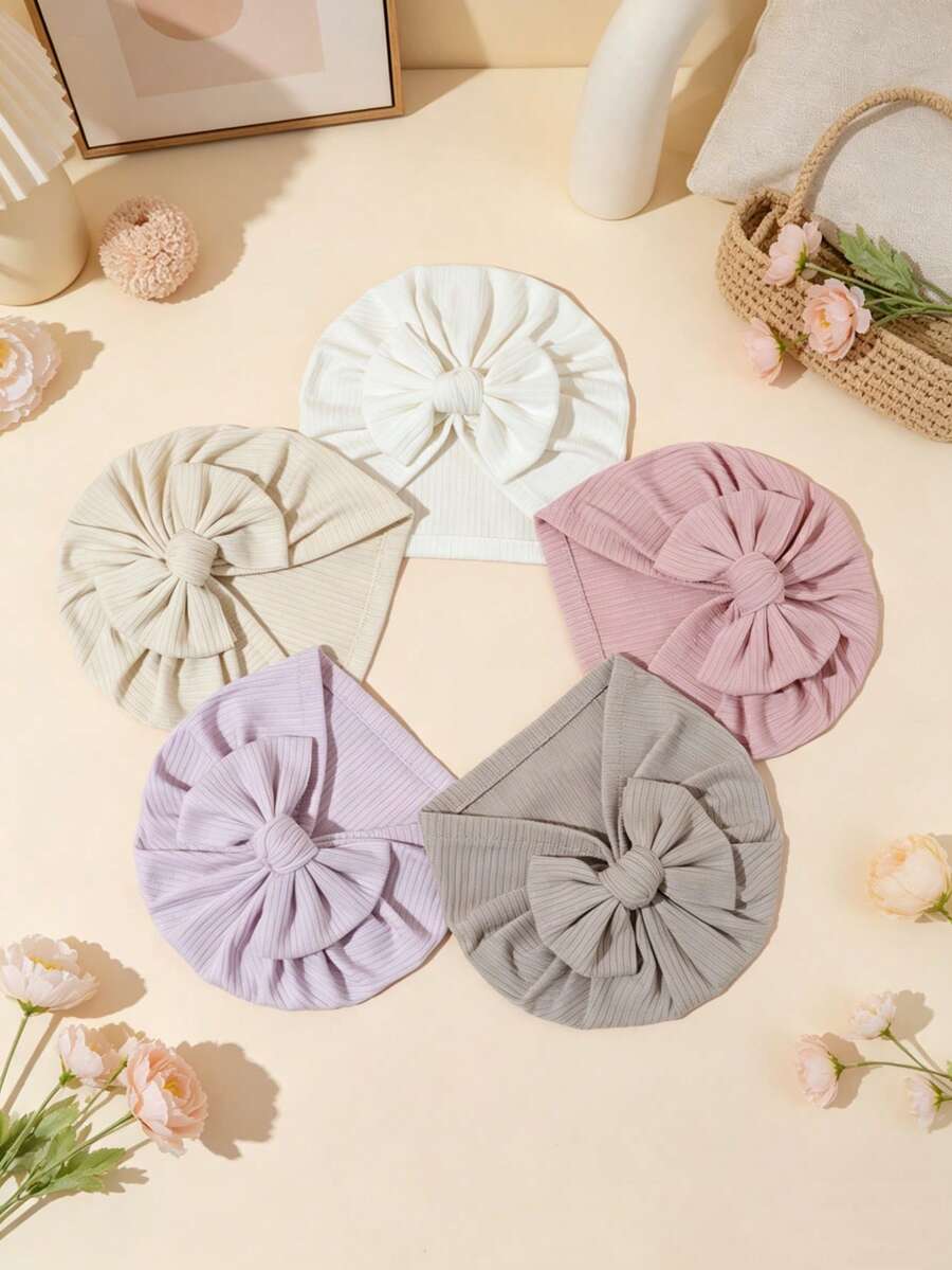 3顶/套 多色针织蝴蝶结婴儿帽,宽大设计保护囟门,四季皆宜,是节日、庆典、送礼的理想之选,超级可爱时尚,适合宝宝拍照 - 彩色 - 查看 1