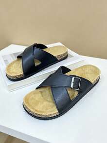 Sandalias para hombres, nuevas sandalias de verano con suela gruesa, zapatillas de playa casuales para exteriores, antideslizantes y cómodas, chanclas de moda de ocio, talla grande unisex en color negro - Negro - Ver 8