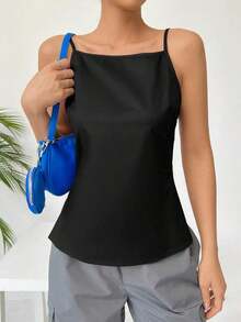Sujetador De Tirantes Para Damas En Color Sólido Con Espalda Al Aire - Negro - Ver 5