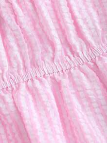Conjunto de 2 piezas de blusa de manga de pétalo a rayas estilo francés dulce y pantalones rectos holgados para mujer, de primavera/verano - Rosa - Ver 5