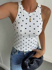 Camiseta de tirantes elegante de unicolor y ajuste ceñido, adecuada para otoño e invierno - Blanco - Ver 4
