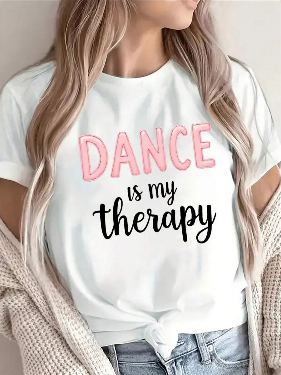 Camiseta de mujer "Dance and Relax", de algodón, manga corta, estilo casual, diseño cómodo y ligero, adecuada para el estudio, el gimnasio o el uso diario, una declaración de moda con un estilo básico universal. - Blanco - Ver 1