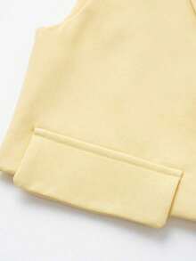 Chaqueta de chaleco con solapa y decoración de solapa de unicolor casual para mujer, primavera - Amarillo - Ver 5